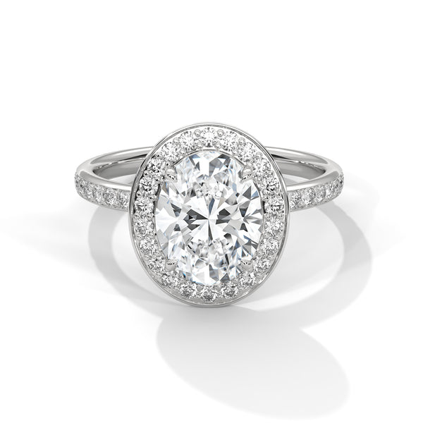 10K White Gold 2.0 CT Oval Lab Grown Diamond Halo Pave Engagement Ring