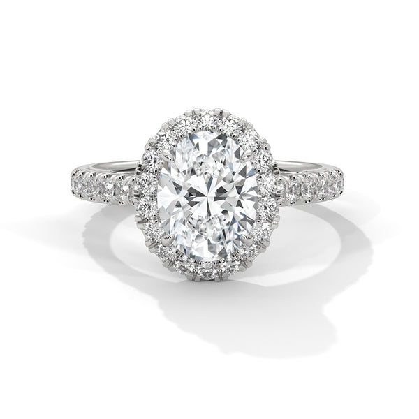 Dazzling 10K White Gold 2.0 CTW Oval Lab Grown Diamond Halo Pave Engagement Ring