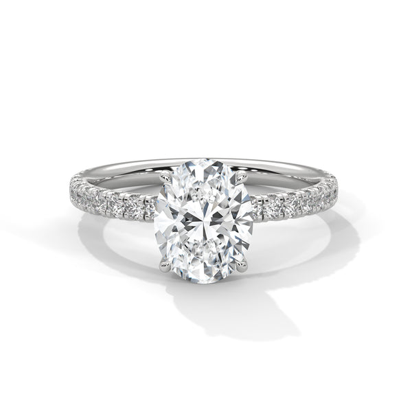 Elegant 10K White Gold 2.0 CT Oval Lab Grown Diamond Pave Engagement Ring