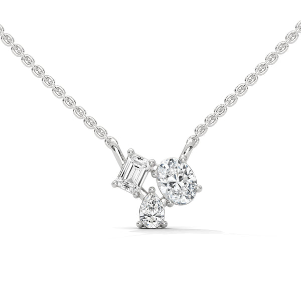 10K White Gold Oval, Pear & Emerald Cut Lab Grown Diamond Cluster Pendant Necklace | 0.38 Carat Total Weight