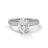 Breathtaking 10K White Gold 2.0 CT Oval Lab Grown Diamond Solitaire Pave Engagement Ring