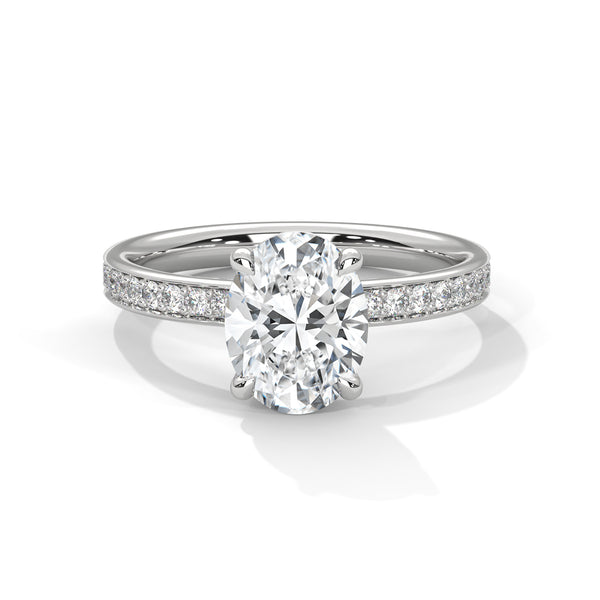 Breathtaking 10K White Gold 2.0 CT Oval Lab Grown Diamond Solitaire Pave Engagement Ring