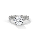 10K White Gold 2.0 CT Round Lab Grown Diamond Solitaire Pave Hidden Halo Engagement Ring