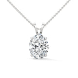 10K White Gold Oval Shape Lab Grown Diamond Four-Prong Solitaire Pendant Necklace | 2.88 Carat Total Weight