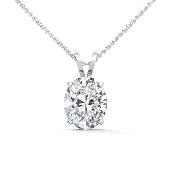 10K White Gold Oval Shape Lab Grown Diamond Four-Prong Solitaire Pendant Necklace | 2.88 Carat Total Weight