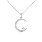 10K White Gold Pave Round Lab Grown Diamond Crescent Moon & Star Pendant Necklace | 0.51 Carat Total Weight