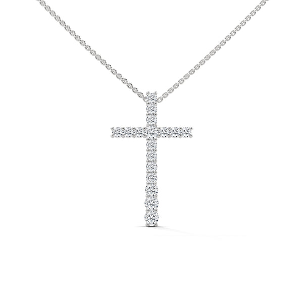 10K White Gold Pave Round Lab Grown Diamond Cross Pendant Necklace | 0.48 Carat Total Weight