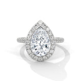 10K White Gold 3.0 CT Pear Lab Grown Diamond Halo Pave Engagement Ring