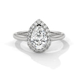 Exquisite 10K White Gold 1.50 CT Pear Lab Grown Diamond Halo Solitaire Engagement Ring