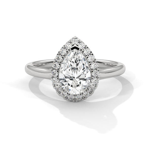 Exquisite 10K White Gold 1.50 CT Pear Lab Grown Diamond Halo Solitaire Engagement Ring