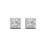 14K White Gold 1.0 CT Princess Cut Lab Grown Diamond Bezel Stud Earrings