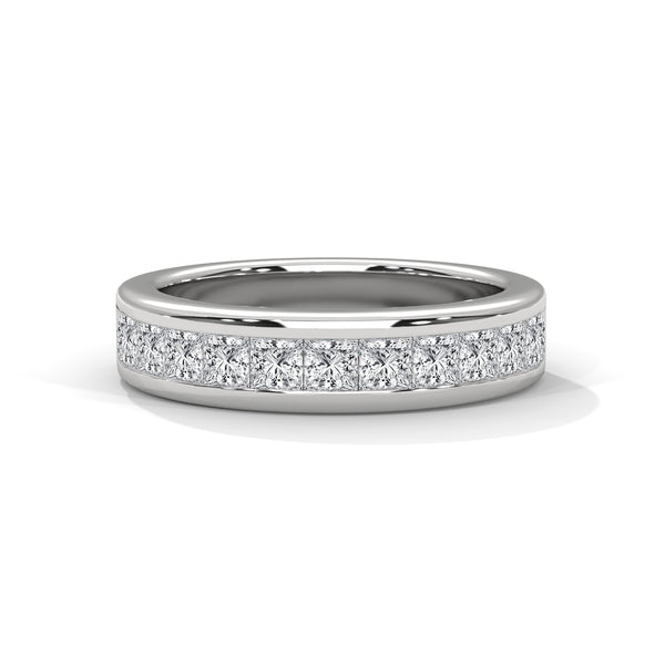 10K White Gold Channel Set Princess Cut Lab Grown Diamond Half Eternity Wedding Band