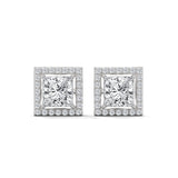 10K White Gold 1.0 CT Princess Cut Lab Grown Diamond Halo Stud Earrings