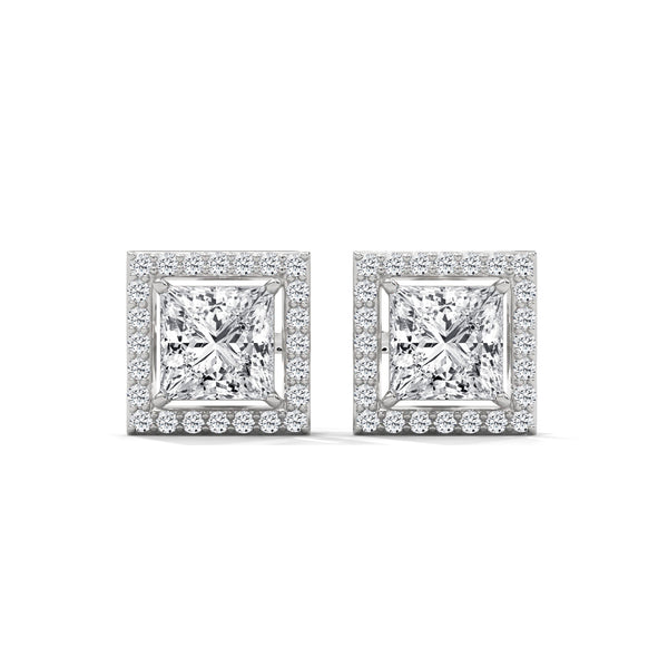 10K White Gold 1.0 CT Princess Cut Lab Grown Diamond Halo Stud Earrings