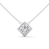 10K White Gold Princess Cut Lab Grown Diamond Horizontal Bezel Set Solitaire Pendant Necklace | 2.00 Carat Total Weight