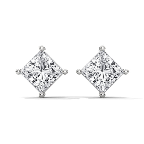 10K White Gold Princess Cut Lab Grown Diamond Solitaire Stud Earrings | 2.50 Carat Total Weight (1.25 CT Each)