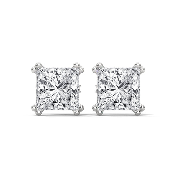 10K White Gold 1.50 CT Princess Cut Lab Grown Diamond Stud Earrings