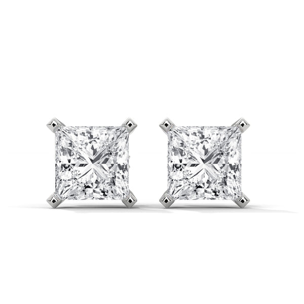 10K White Gold 1.5 CT Princess Cut Lab Grown Diamond Stud Earrings