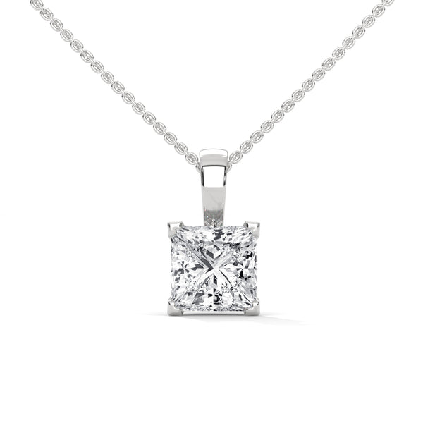 10K White Gold Princess Lab Grown Diamond Solitaire Pendant Necklace | 2.00 Carat Total Weight