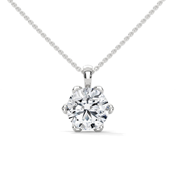 10K White Gold Round Brilliant Lab Grown Diamond Six-Prong Solitaire Pendant Necklace | 2.43 Carat Total Weight