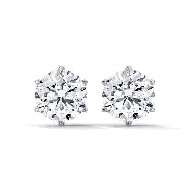 10K White Gold Round Brilliant Lab Grown Diamond Solitaire Stud Earrings | 2.60 Carat Total Weight (1.30 CT Each)