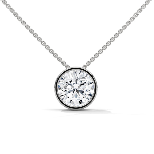 10K White Gold Round Lab Grown Diamond Bezel Solitaire Pendant | 2.00 Carat Total Weight