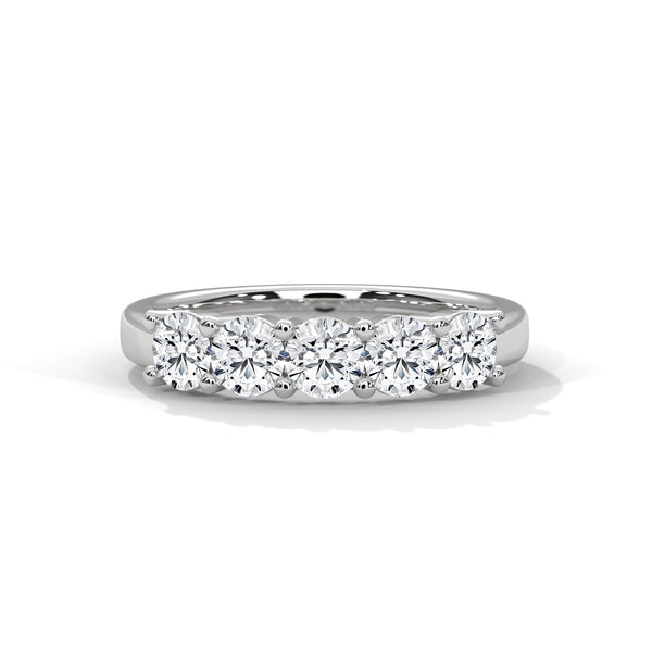 Ethical Five Stone Round Lab Grown Diamond Wedding Band in 10K White Gold