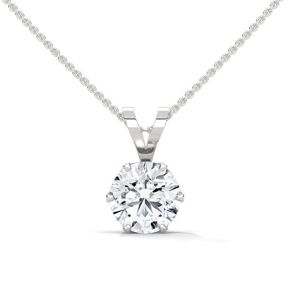 10K White Gold Round Lab Grown Diamond Six-Prong Solitaire Pendant Necklace | 2.11 Carat Total Weight
