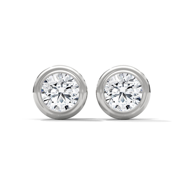 10K White Gold 1.3 CT Round Lab Grown Diamond Bezel Stud Earrings