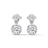 14K White Gold 1.16 CTW Round Lab Grown Diamond Bezel Two-Stone Drop Earrings