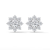 14K White Gold 1.50 CTW Round Lab Grown Diamond Floral Cluster Stud Earrings