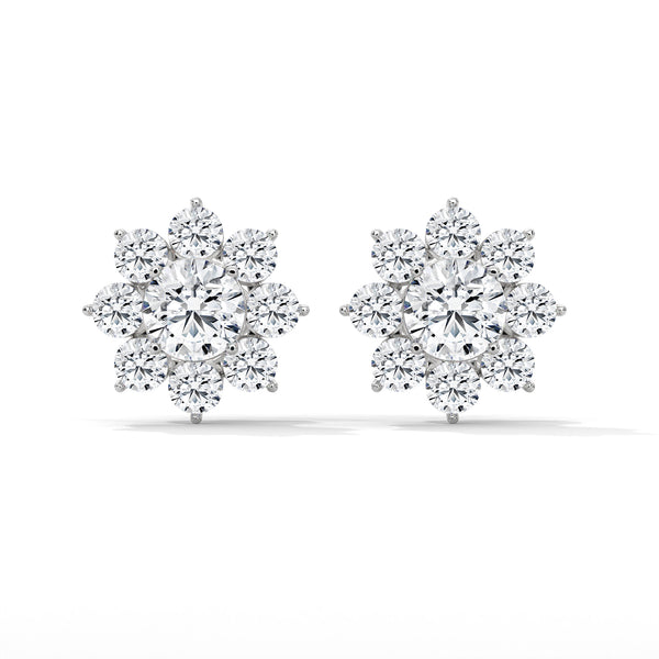 14K White Gold 1.50 CTW Round Lab Grown Diamond Floral Cluster Stud Earrings