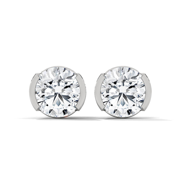 10K White Gold 1.3 CT Round Lab Grown Diamond Half Bezel Stud Earrings