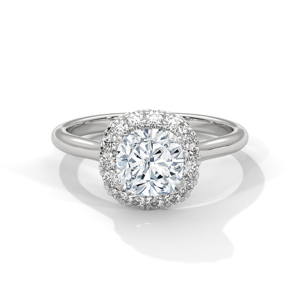10K White Gold 1.5 CT Cushion Lab Grown Diamond Halo Engagement Ring
