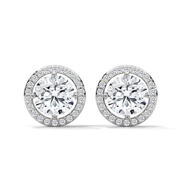 10K White Gold 0.84 CT Round Lab Grown Diamond Halo Stud Earrings