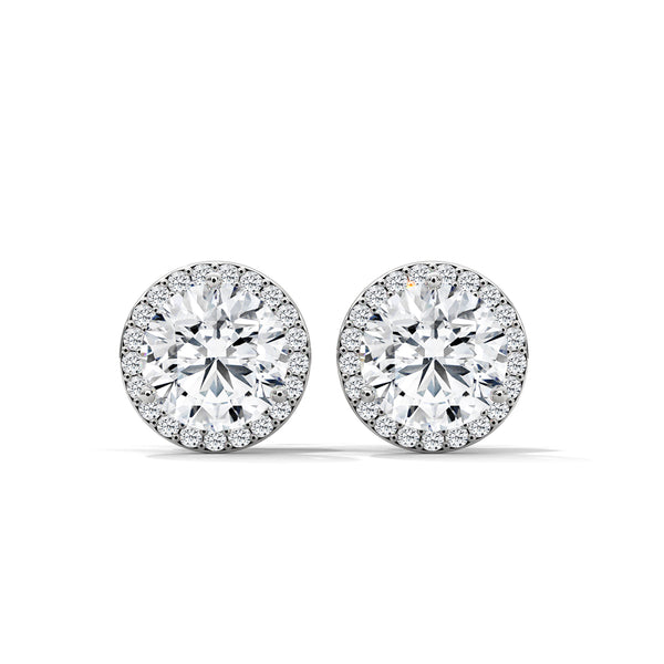 14K White Gold 0.84 CT Round Lab Grown Diamond Halo Stud Earrings