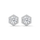 14K White Gold 1.01 CTW Round Lab Grown Diamond Hexagon Halo Stud Earrings