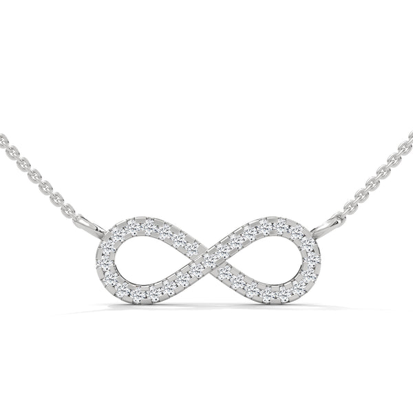 10K White Gold Round Lab Grown Diamond Pave Set Infinity Pendant Necklace | 0.16 Carat Total Weight