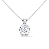 10K White Gold Round Lab Grown Diamond Partial Bezel Solitaire Pendant Necklace | 2.43 Carat Total Weight