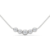 10K White Gold Five Stone Round Lab Grown Diamond Graduated Bezel Set Curved Bar Necklace | 0.29 Carat Total Weight