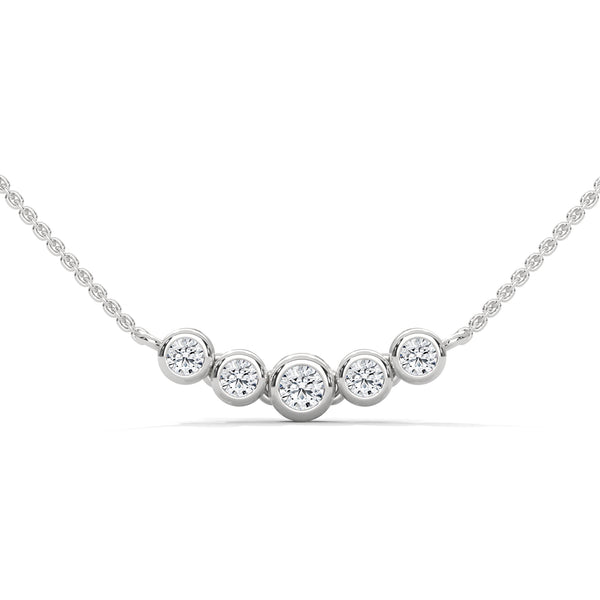 10K White Gold Five Stone Round Lab Grown Diamond Graduated Bezel Set Curved Bar Necklace | 0.29 Carat Total Weight