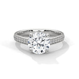 10K White Gold 2.0 CT Round Lab Grown Diamond Solitaire Pave Engagement Ring