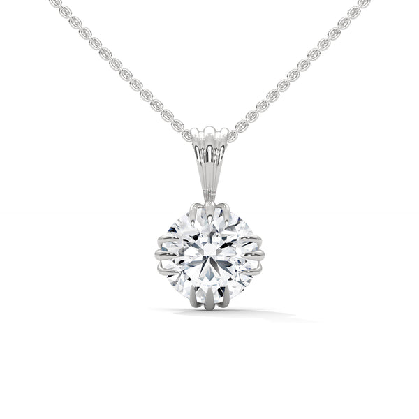 10K White Gold Round Lab Grown Diamond Six-Prong Solitaire Pendant Necklace | 2.00 Carat Total Weight