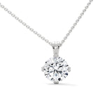 10K White Gold Round Lab Grown Diamond Four-Button-Prong Solitaire Pendant Necklace | 2.00 Carat Total Weight