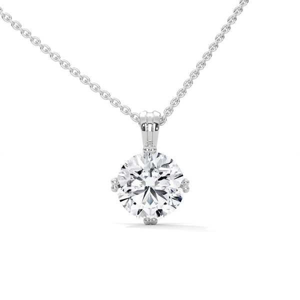 10K White Gold Round Lab Grown Diamond Four-Button-Prong Solitaire Pendant Necklace | 2.00 Carat Total Weight