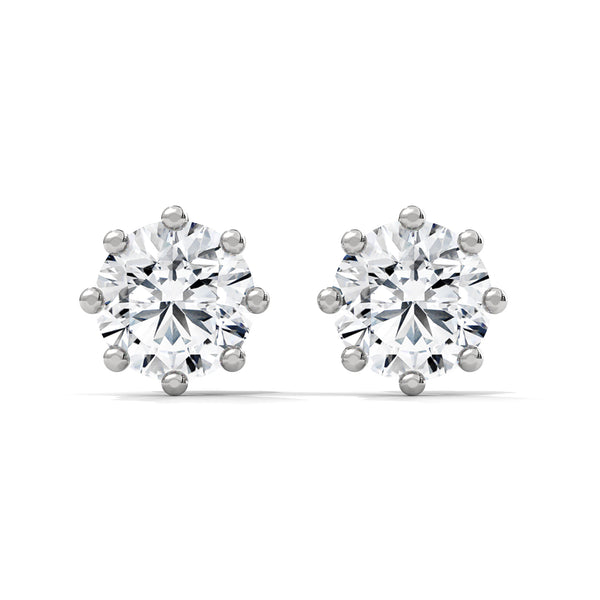 14K White Gold 1.30 CT Round Lab Grown Diamond Solitaire Six-Prong Stud Earrings