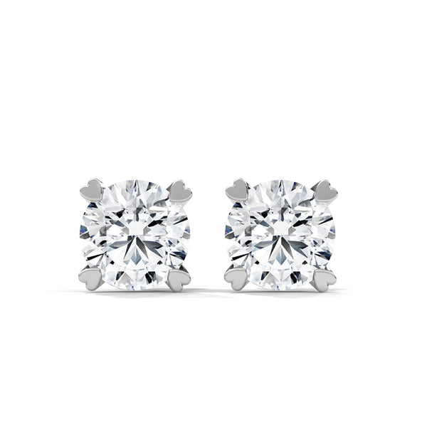 14K White Gold 1.30 CT Round Lab Grown Diamond Solitaire Stud Earrings