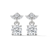 14K White Gold 1.16 CTW Round Marquise Lab Grown Diamond Floral Petal Cluster Drop Earrings
