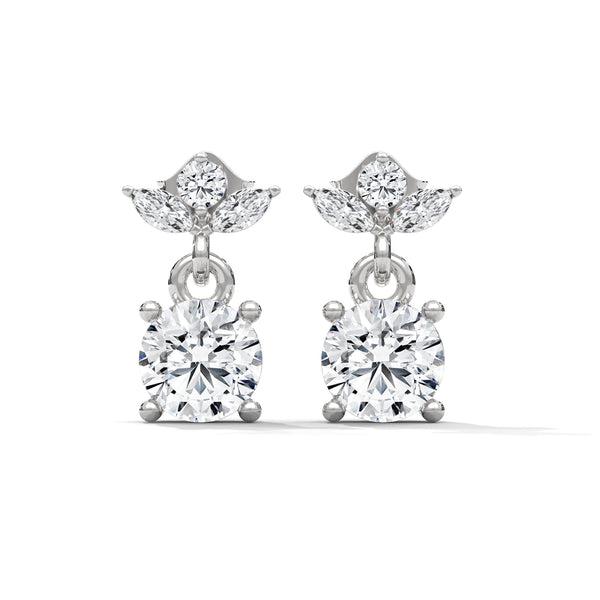 14K White Gold 1.16 CTW Round Marquise Lab Grown Diamond Floral Petal Cluster Drop Earrings
