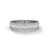 10K White Gold Three-Row Baguette & Round Lab Grown Diamond Half Eternity Wedding Band